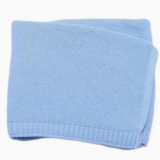 Cotton Knitted Baby Blanket with Embroidered Bear