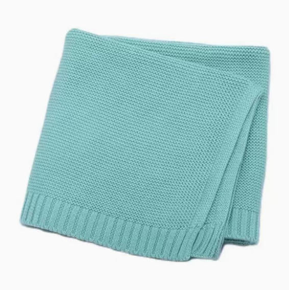 Cotton Knitted Baby Blanket with Embroidered Bear