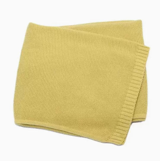Cotton Knitted Baby Blanket with Embroidered Bear