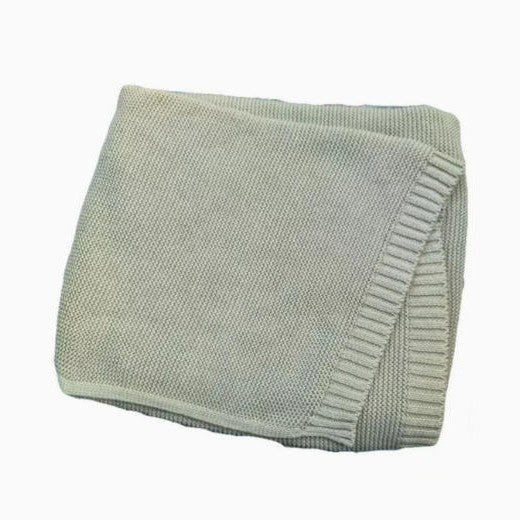 Cotton Knitted Baby Blanket with Embroidered Bear