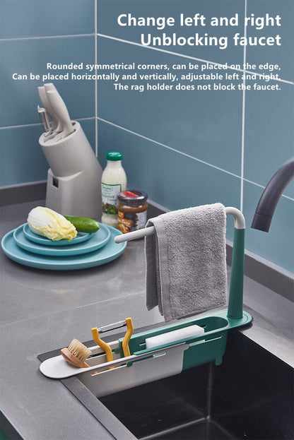 Telescopic Sink Organiser Rack – Adjustable Kitchen Sponge & Cloth Holder