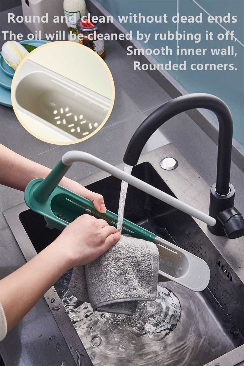 Telescopic Sink Organiser Rack – Adjustable Kitchen Sponge & Cloth Holder