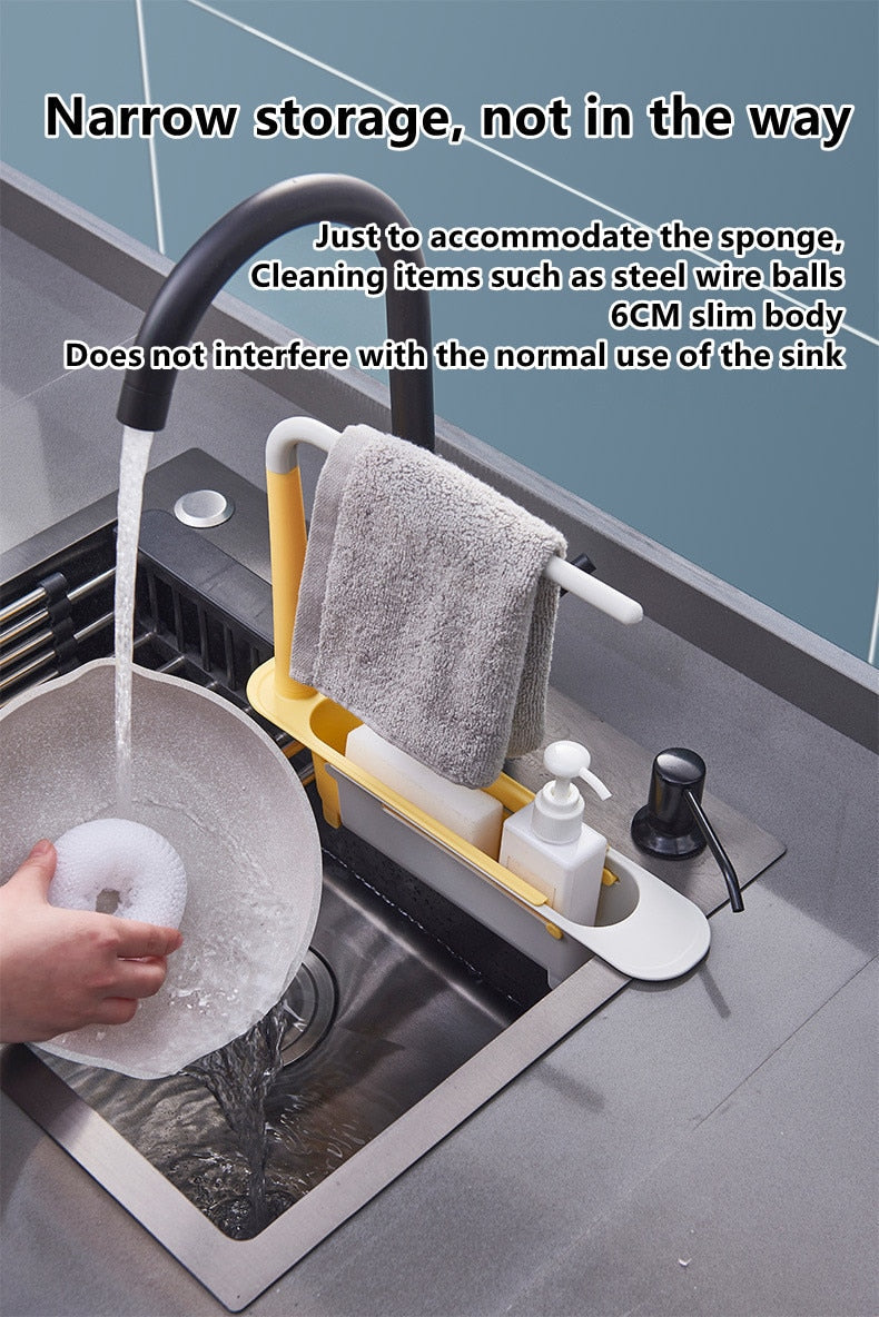Telescopic Sink Organiser Rack – Adjustable Kitchen Sponge & Cloth Holder
