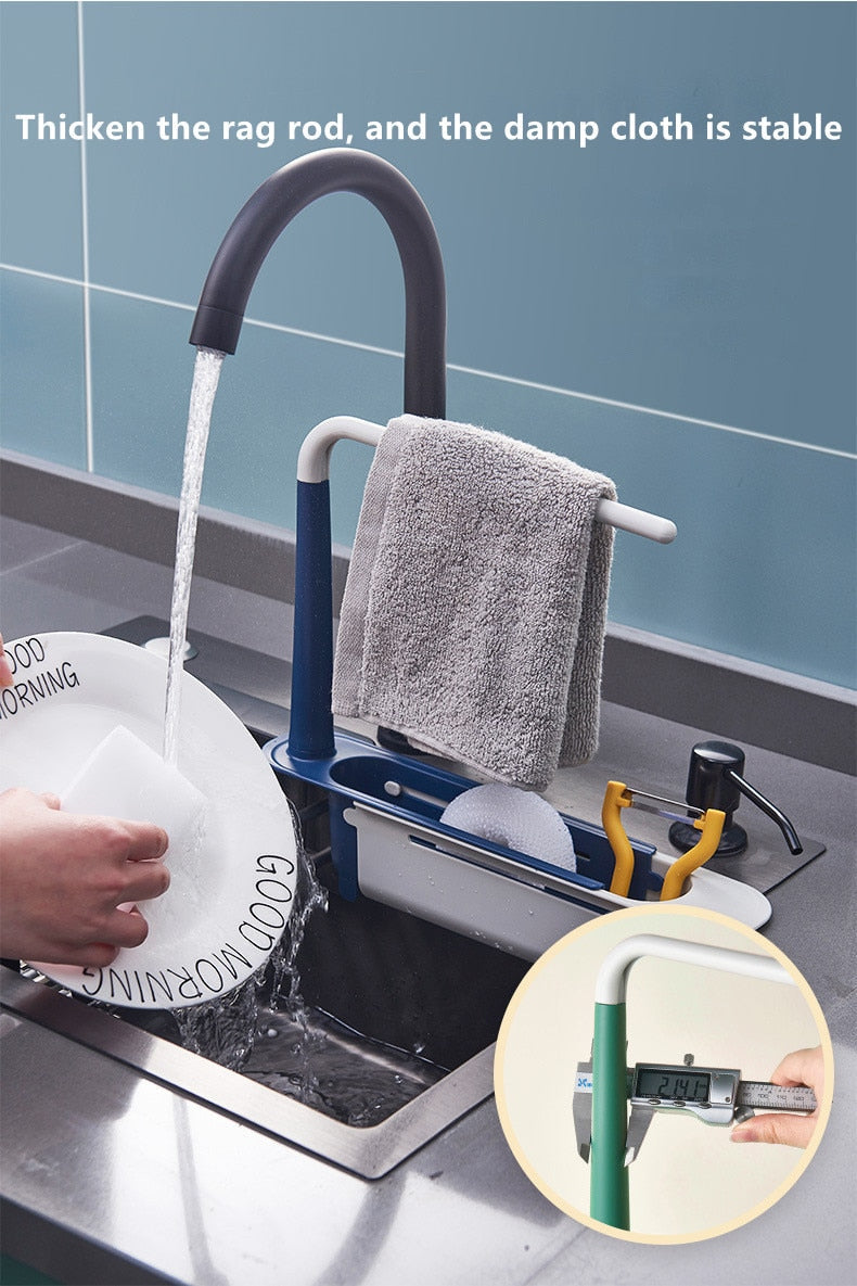 Telescopic Sink Organiser Rack – Adjustable Kitchen Sponge & Cloth Holder