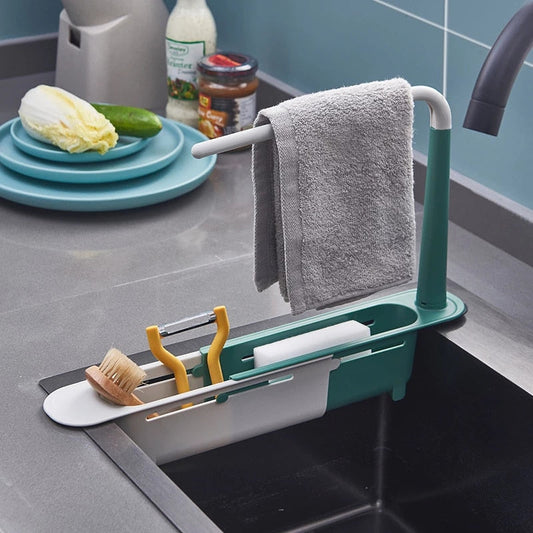 Telescopic Sink Organiser Rack – Adjustable Kitchen Sponge & Cloth Holder